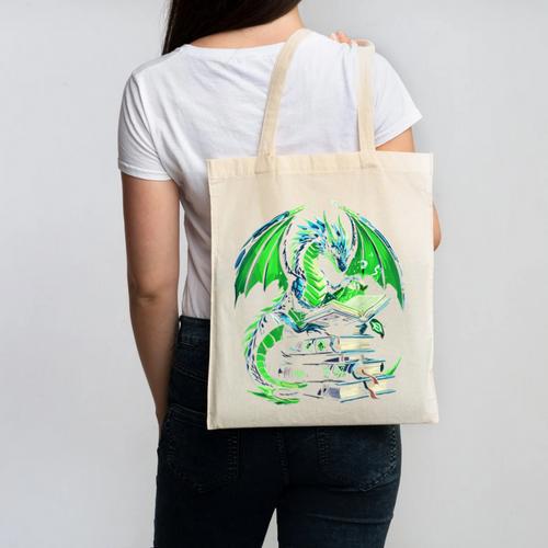 Dragon Reading Books Bookworm Canvas Tote Bag - Bookorys