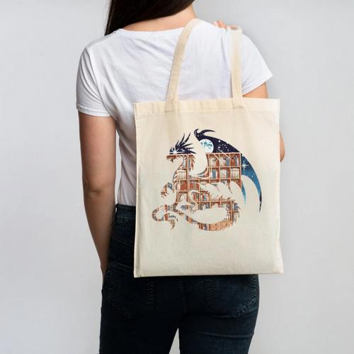Dragon Silhouette Books Librarian Bookworm Women Men Kids Canvas Tote Bag - Bookorys