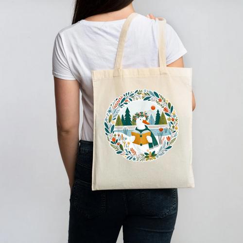 Duck Wilderness Book Reading Illustration Floral Canvas Tote Bag - Bookorys