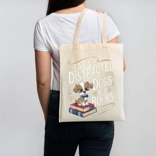 Easily Distracted By Dogs And Books Reader Animal Dog Canvas Tote Bag - Bookorys DE