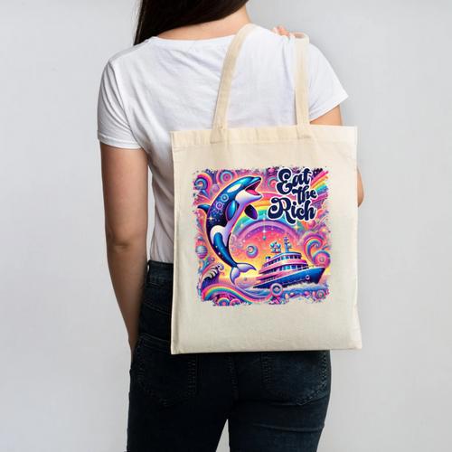 EAT THE RICH 90S NOSTALGIA WHALE ORCA YAHCT RETRO Canvas Tote Bag - Figerry