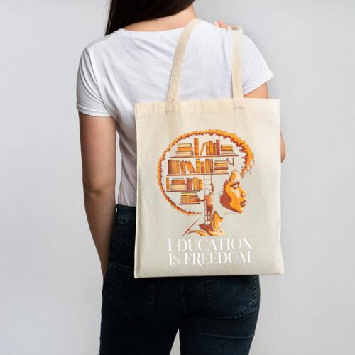 Education Is Freedom Afro Woman Book Illustration Canvas Tote Bag - Bookorys DE