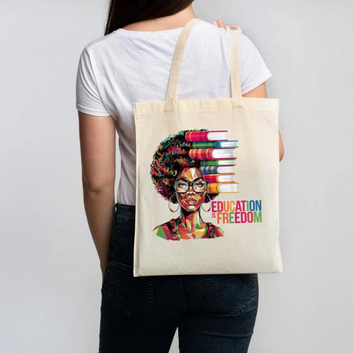 Education Is Freedom History Month Teacher Books Afro Canvas Tote Bag - Bookorys