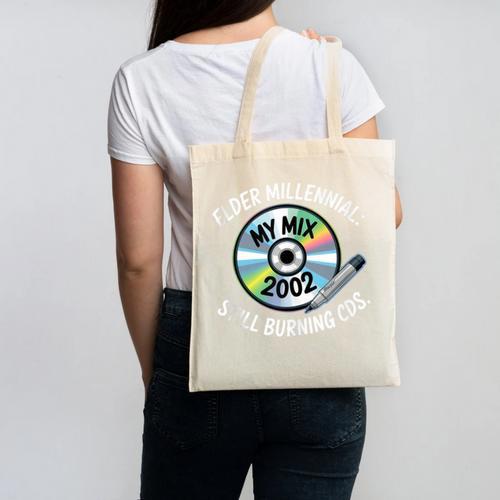 Elder Millennials Embracing 90s CDs Nostalgia Vibes Canvas Tote Bag - Figerry