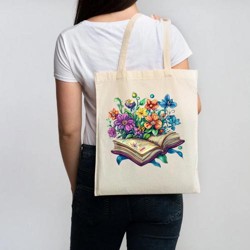 Enchanted Open Book With Blooming Flowers Canvas Tote Bag - Bookorys DE