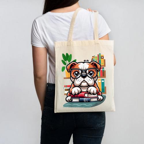 English Bulldog Reading a Book Dog Canvas Tote Bag - Bookorys