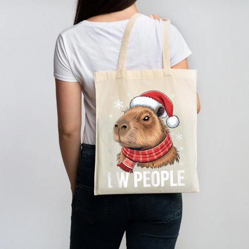 Ew People Capybara Christmas Introvert Holiday Humor Canvas Tote Bag - Raresse
