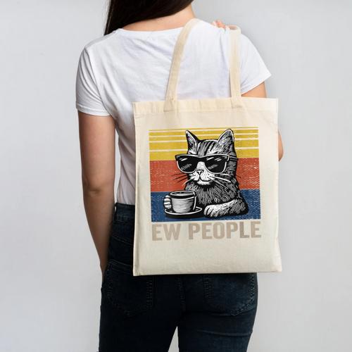 Ew People Introvert Cat Lover Crazy Vintage Cat Lady Canvas Tote Bag - Raresse