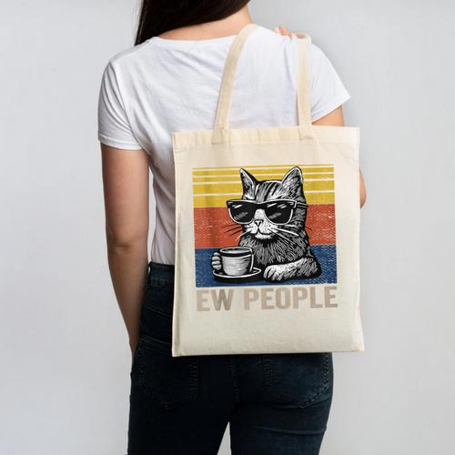 Ew People Introvert Cat Lover Crazy Vintage Cat Lady Canvas Tote Bag - Raresse
