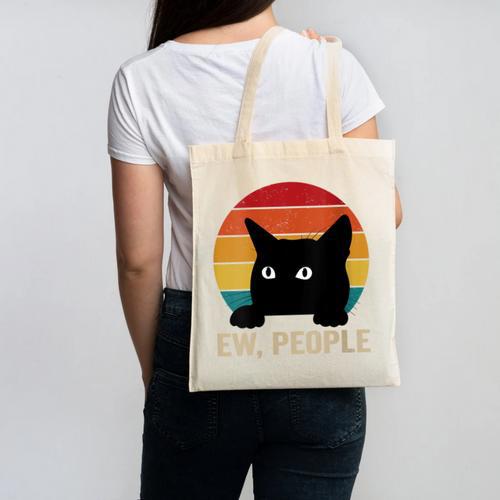 Ew People Introvert Cat Lover Cat Lady Vintage Canvas Tote Bag - Raresse