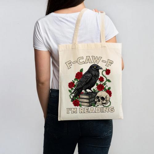 F-CAW-F I'm Reading Crow Book Lover Introvert Meme Canvas Tote Bag - Bookorys CA