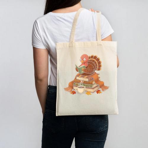 Fall Book Vintage Turkey Thanksgiving Reading Book Lovers Canvas Tote Bag - Bookorys