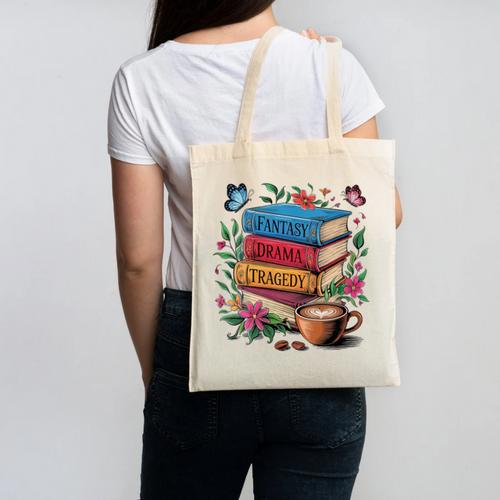 Fantasy Drama Tragedy Books Subtle Reader Librarian Flower Canvas Tote Bag - Bookorys