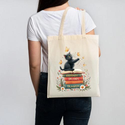Fantasy Drama Tragedy Reading Lover Book Cat Humor Canvas Tote Bag - Bookorys CA