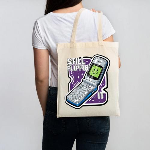 Still Flippin' It Retro Flip Phone 90s Y2K Nostalgia Canvas Tote Bag - Figerry