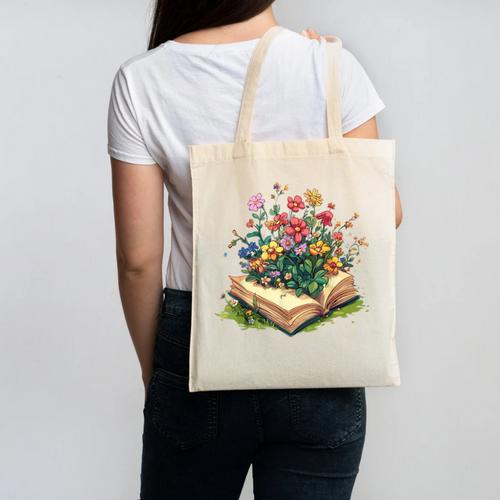 Floral Book Bloom Wildflowers Literature Nature Fantasy Canvas Tote Bag - Bookorys AU