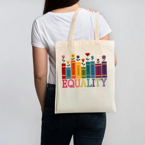 Floral Flower Book Equality Human Rights Women's Rights Canvas Tote Bag - Bookorys