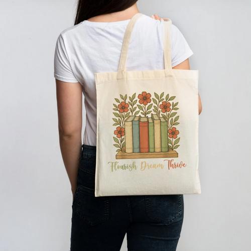 Flourish Dream Thrive Resist 84 67 Book Reading Nature Lover Canvas Tote Bag - Bookorys CA
