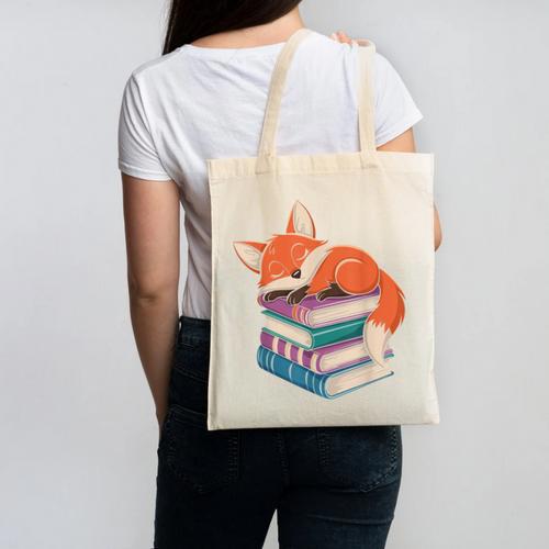 Fox Reading Book Pajama Sleep Canvas Tote Bag - Bookorys