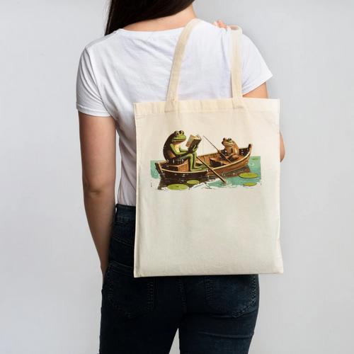 Frogs Book Boat Fishing Cottagecore Frogcore Men Women Kids Canvas Tote Bag - Bookorys DE