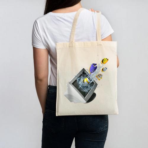 Frutiger Aero Aesthetic Tech Computer Aquarium Fishes Canvas Tote Bag - Figerry