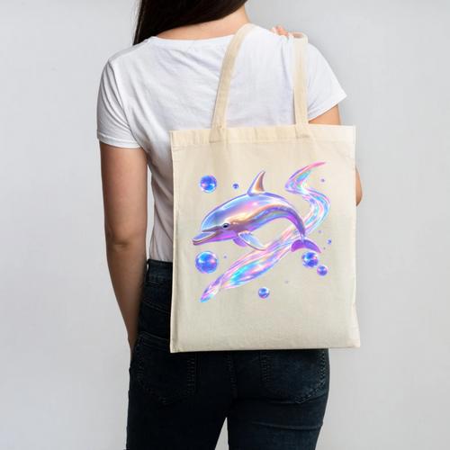 Frutiger Aero Y2K Chrome Dolphin Canvas Tote Bag - Figerry