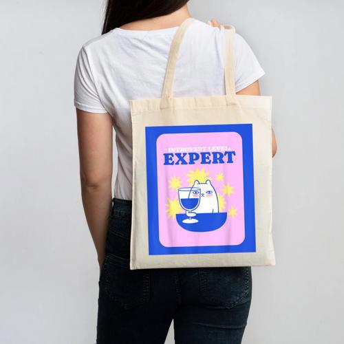 Fun Cute Introvert Cat Character With Wine Canvas Tote Bag - Raresse