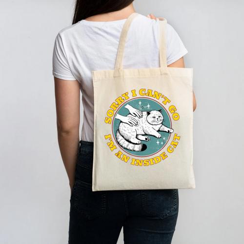 Funny Introvert Cat I Can't Go I'm An Inside Cat Homebody Canvas Tote Bag - Raresse