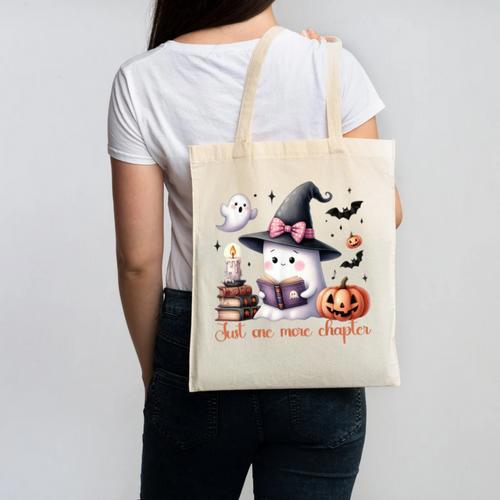 Ghost Reading Book Coquette Bow Halloween Girl Toddler Kid Canvas Tote Bag - Bookorys