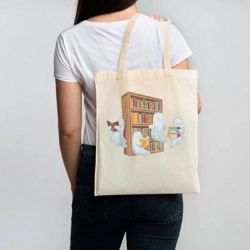 Ghosts Reading Books Teacher Halloween Librarian Book Lover Canvas Tote Bag - Bookorys DE