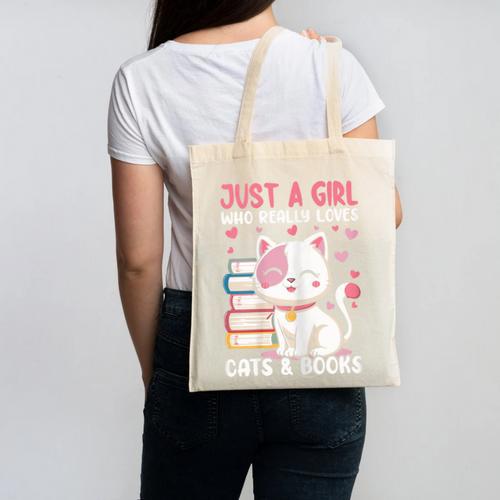 Girl Who Loves Cats And Books Cute Canvas Tote Bag - Bookorys DE
