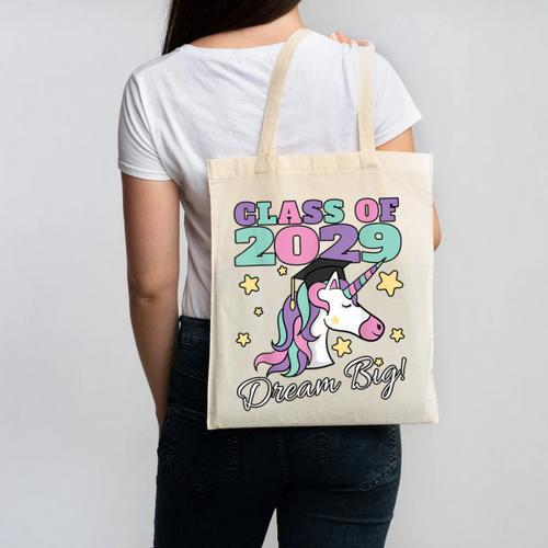 Girls Class Of 2029 Magical Unicorn Graduation Cap Canvas Tote Bag - Best Gift Smart