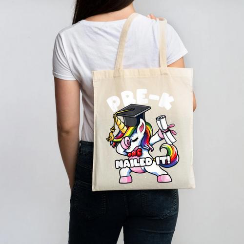 Girls Dabbing Unicorn Pre-K PreSchool Nailed It Graduation Canvas Tote Bag - Best Gift Smart