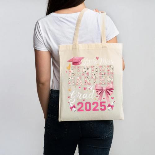 Girls Little Miss Kindergarten Grad 2025 Coquette Graduation Canvas Tote Bag - Best Gift Smart
