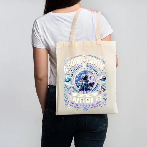 A Good Book Is Out Of This World Shirt Astronaut Reading Canvas Tote Bag - Bookorys AU