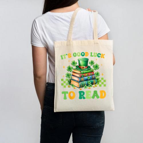 Goods Luck Read Librarian Book Patrick Days Shamrock Clover Canvas Tote Bag - Bookorys DE