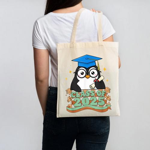 Graduate Penguin Class Of 2025 Kids Graduation Canvas Tote Bag - Best Gift Smart