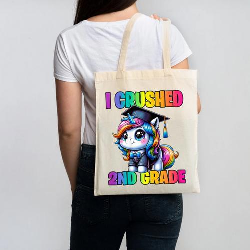 Graduation I Crushed 2nd Grade Unicorn Girls Grad Magical Canvas Tote Bag - Best Gift Smart