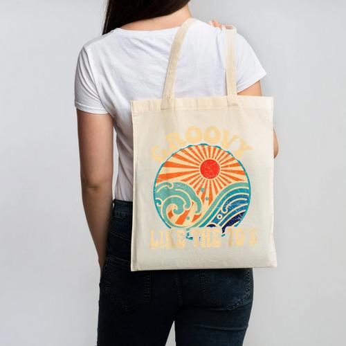 Groovy Like The 70s Aesthetic Nostalgia 1970's Retro Canvas Tote Bag - Figerry