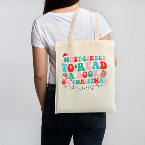 Groovy Christmas Most Likely To Read A Book On Christmas Canvas Tote Bag - Bookorys