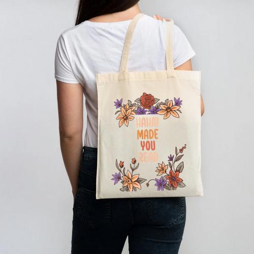 Haha Made You Read Shirt Book Reader Flower Floral Canvas Tote Bag - Bookorys