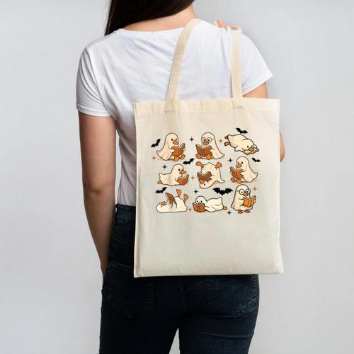 Halloween Ghost Book Lover Canvas Tote Bag - Bookorys