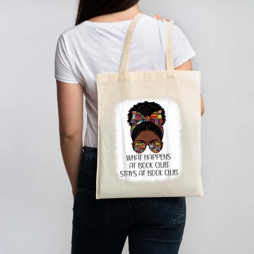 What Happens At Book Club Stays At Book Club Black Women Canvas Tote Bag - Bookorys DE