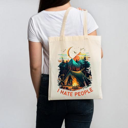 I Hate People Id Rather Be Camping Sarcastic Introvert Canvas Tote Bag - Raresse