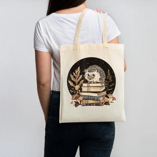 Hedgehog With Books Reading Cottagecore Aesthetics Canvas Tote Bag - Bookorys