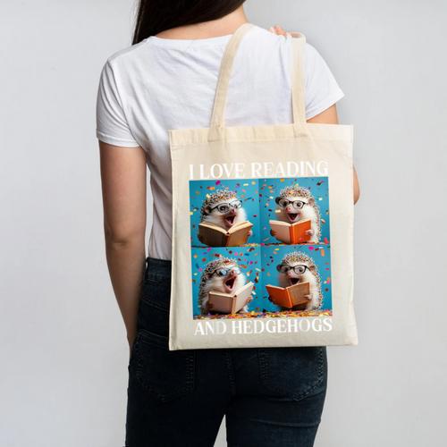 Hedgehog Love Reading And Hedgehogs Child Book Lover Canvas Tote Bag - Bookorys