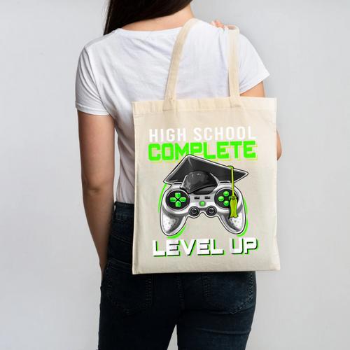 High School Level Complete Class Of 2024 Graduation Canvas Tote Bag - Best Gift Smart