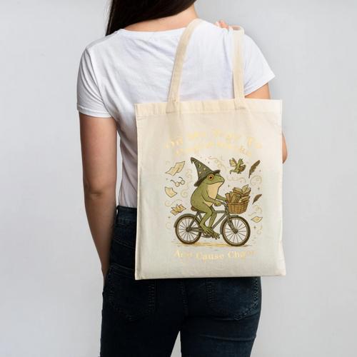 On My Way To Hoard Books And Cause Chaos Tom Foolery Frog Canvas Tote Bag - Bookorys