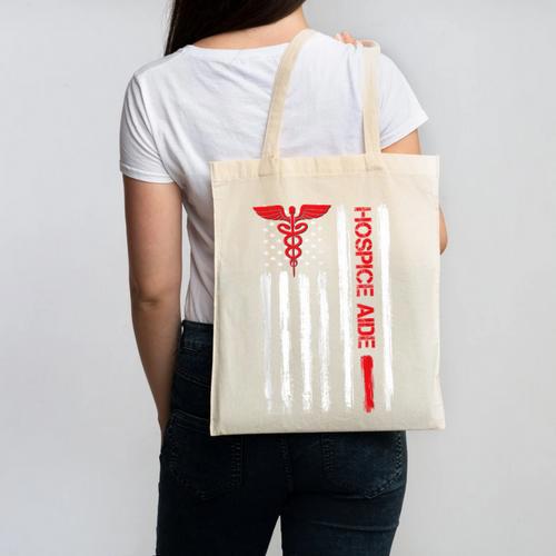 Hospice Aide American Flag Nurses Graduation Medical Canvas Tote Bag - Best Gift Smart