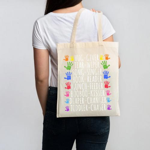 Hug Giver Book Reader Diaper Changer Daycare Teacher Canvas Tote Bag - Bookorys